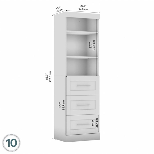 Pur 25” Storage Unit with 3 Drawers - Bark Grey