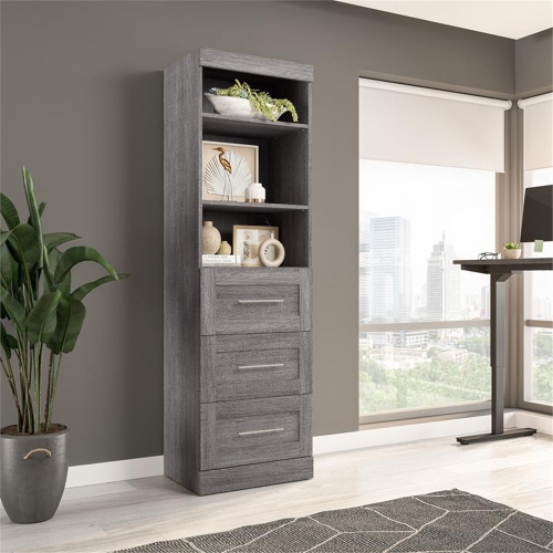 Pur 25” Storage Unit with 3 Drawers - Bark Grey