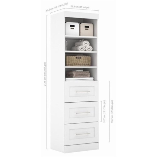 Pur 25” Storage Unit with 3 Drawers - White