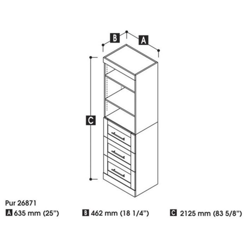 Pur 25” Storage Unit with 3 Drawers - White