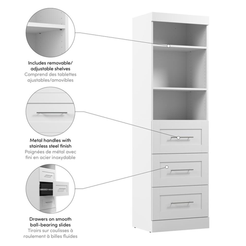 Pur 25” Storage Unit with 3 Drawers - White