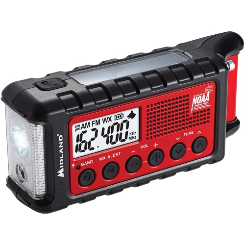 Midland ER310 Emergency Solar Hand Crank AM FM Digital Weather Radio with Cree LED Flashlight and USB Charger Output