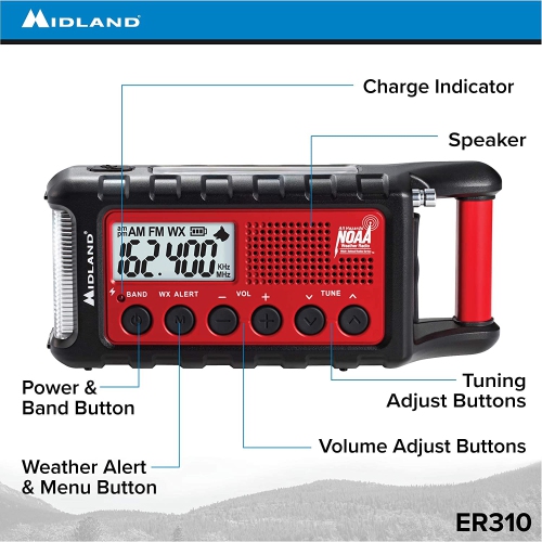Midland ER310 Emergency Solar Hand Crank AM FM Digital Weather Radio with Cree LED Flashlight and USB Charger Output