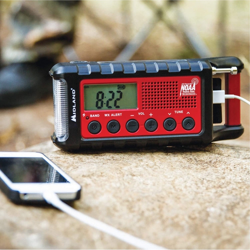 Midland ER310 Emergency Solar Hand Crank AM FM Digital Weather Radio with Cree LED Flashlight and USB Charger Output