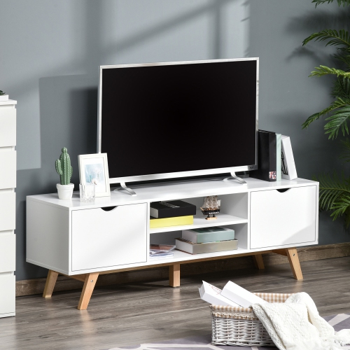 HOMCOM Modern Wooden TV Stand with 2 Storage Cabinet Stand for TV's up to 65" for Living Room Bedroom Office, Storage Entertainment Center, White