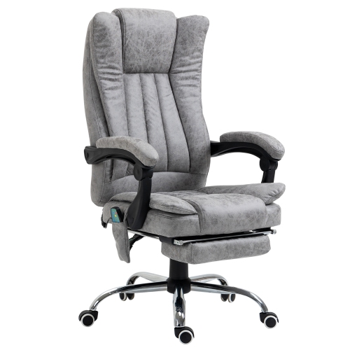 Vinsetto Office Chair 6-point Vibration Massage Chair Micro Fiber Recliner with Retractable Footrest Grey