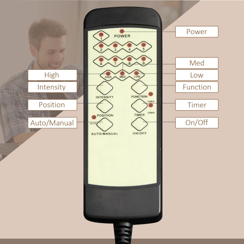 Vinsetto – Fauteuil de bureau de massage avec vibration 6 points, fauteuil de direction inclinable en lin, dossier haut, roulettes pivotantes, brun