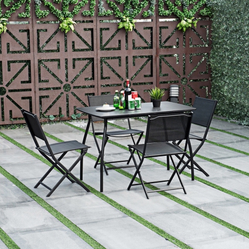 Gymax Outdoor Patio Folding Set of 4 Sling Chairs Camping Deck Garden Pool