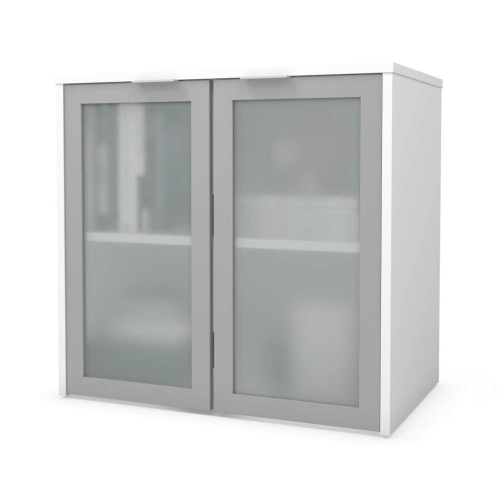 i3 Plus Desk Hutch with Frosted Glass Doors - White