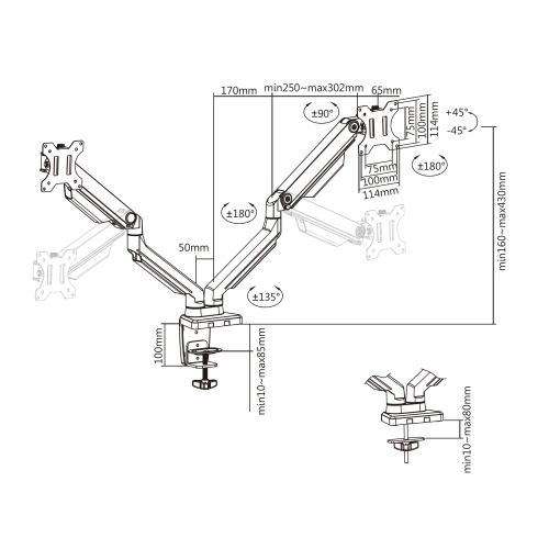 Uplite Ergonomic Height Adjustable Stand Dual Monitor Desk Mount Articulating Arm for 2 Screen 17" - 32"