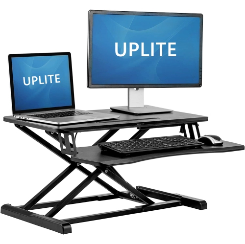 Certified Refurbished Standing Desk platform Height Adjustable Stand up Desk Sit to Stand Rise Desk Computer Riser with Removable Keyboard Tray for Computer & laptop 