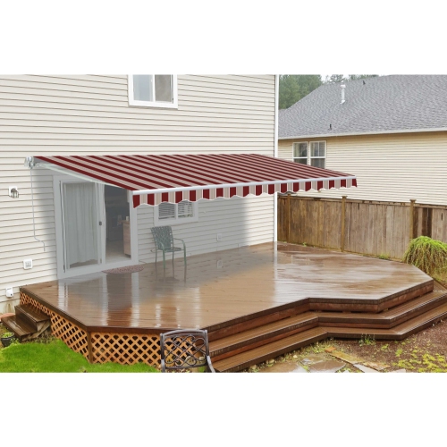ALEKO AWM8X6.5MSTRE19 Motorized Retractable Home Patio Awning 8x6.5 ft Multiple Stripe Red