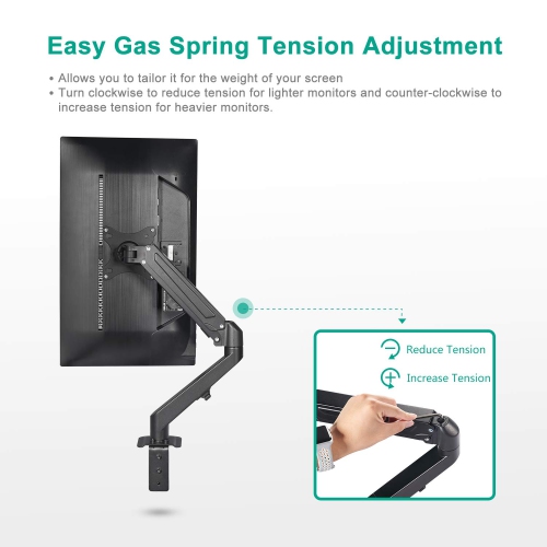 Support de bureau pour moniteur ACL à ressort à gaz simple d’Uplite avec bras articulé entièrement réglable pour 1 écran de 27 po et moins