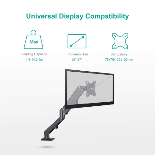 Support de bureau pour moniteur ACL à ressort à gaz simple d’Uplite avec bras articulé entièrement réglable pour 1 écran de 27 po et moins