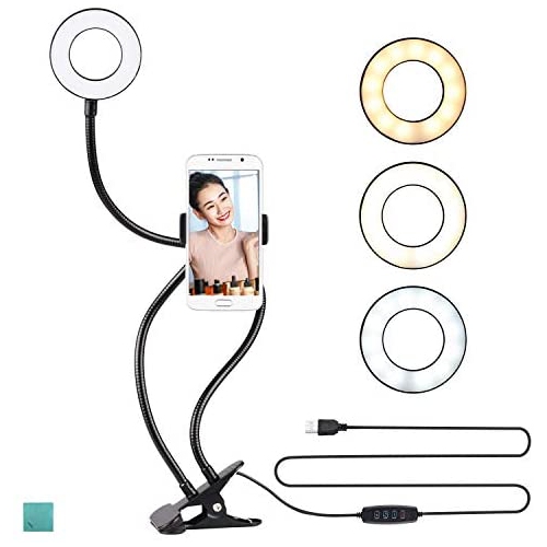 Andoer Two in One LED Ring Light with Cell Phone Holder Stand for Live Stream Makeup Selfie Recording Lighting