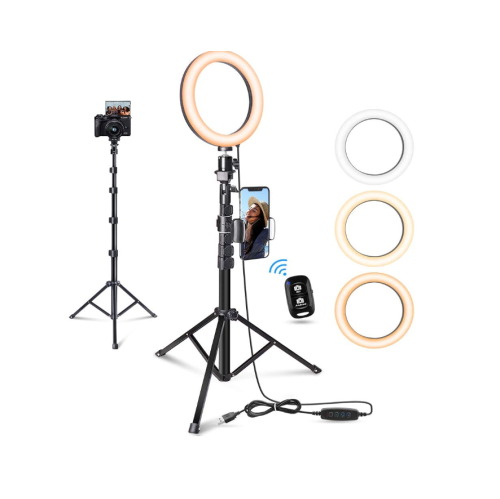 8” Selfie Ring Light with Tripod Stand, LED Dimmable Lightning with Cell Phone Holder for Makeup, YouTube Stream