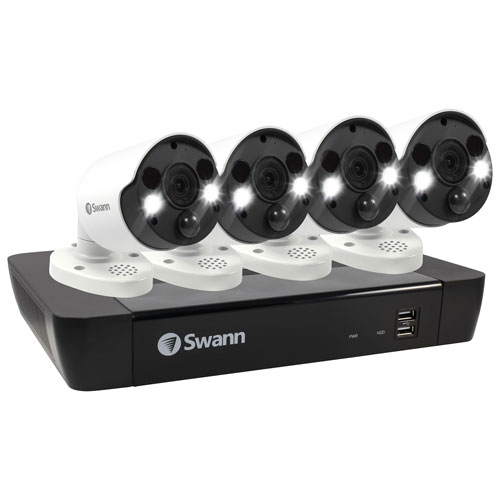 Swann Wired 8-CH 2TB NVR Security System with 4 4K UHD Add-On Security Cameras - White