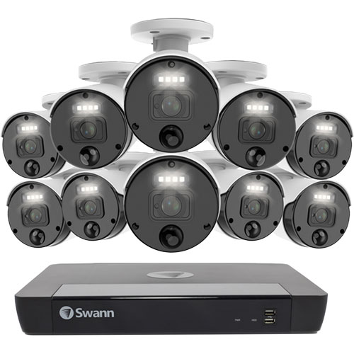 Swann Wired 16-CH 2TB NVR Security System with 10 Bullet 4K UHD Cameras - White