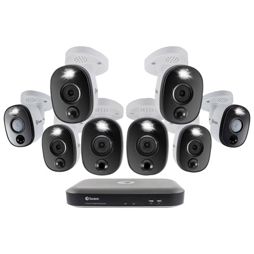 Swann Wired 8-CH 2TB DVR Security System with 8 Bullet 4K UHD Cameras - White