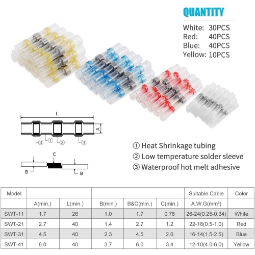 Stanz 120Pcs Heat Shrink Wire Connector Set,Solder Seal Wire Connector Terminals,Shrink Tube Wire Connection,Waterproof
