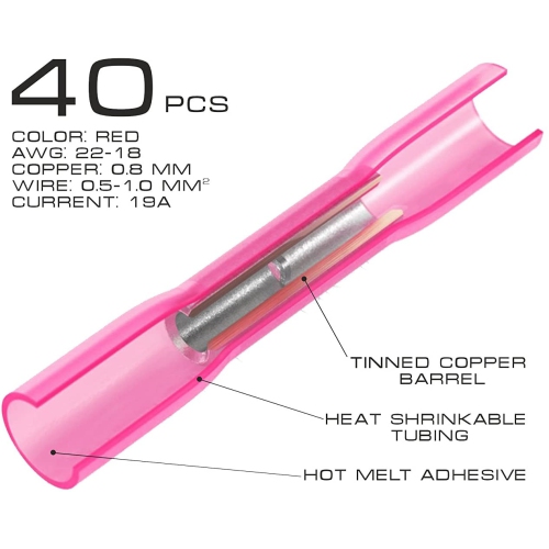 100Pcs Heat Shrink Butt Connectors Kit Insulated Waterproof Marine Automotive Grade Terminal Set Electrical Wire Crimp Connector Assortment 10-22 AWG