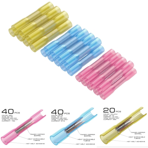 100Pcs Heat Shrink Butt Connectors Kit Insulated Waterproof Marine Automotive Grade Terminal Set Electrical Wire Crimp Connector Assortment 10-22 AWG