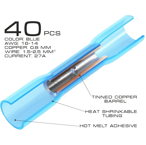 100Pcs Heat Shrink Butt Connectors Kit Insulated Waterproof Marine Automotive Grade Terminal Set Electrical Wire Crimp Connector Assortment 10-22 AWG
