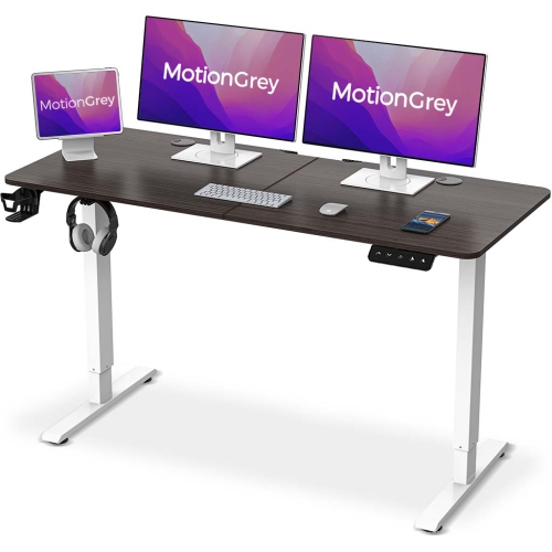 MotionGrey Height Adjustable Electric Motor Sit to Stand Computer Home and Office Standing Desk - White Frame - Only at Best Buy