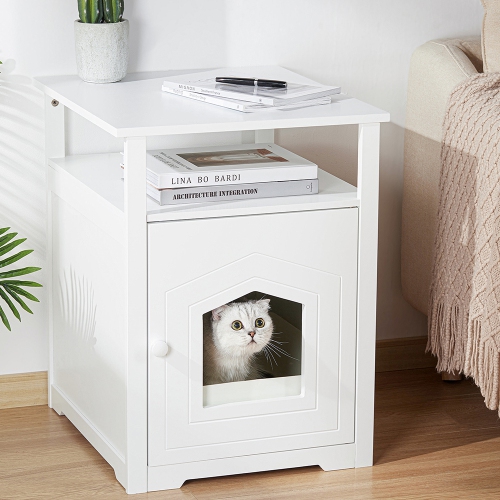 Cat Litter Box Furniture, Nightstand Decorative Cat House Furniture Hidden End Table Indoor Pet Crate with Table