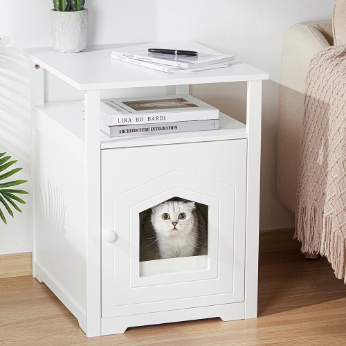 Cat Litter Box Furniture, Nightstand Decorative Cat House Furniture Hidden End Table Indoor Pet Crate with Table