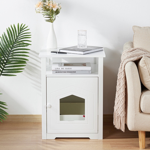 Cat Litter Box Furniture, Nightstand Decorative Cat House Furniture Hidden End Table Indoor Pet Crate with Table