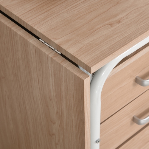 HOMCOM Foldable Computer Desk with Drawers, Executive Student Table with Storage Shelf, 6 Wheels for Bedroom Home Office Workstation, Natural