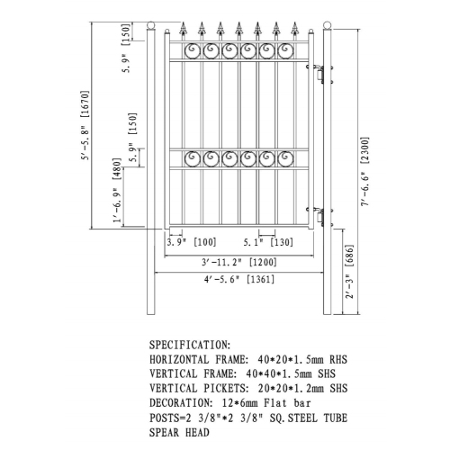 Barrière pour piétons en acier de style OSLO ALEKO®, 5 pi