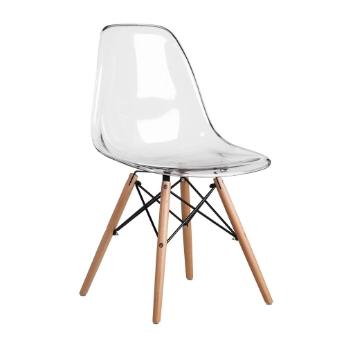 NICER INTERIOR  Furniture Eiffel Style Side Chair With Natural Wood Legs, Transparent