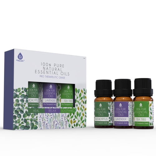 Pursonic Pure Essential Aroma Oils. 3 pack Eucalyptus, Lavender & Tea Tree