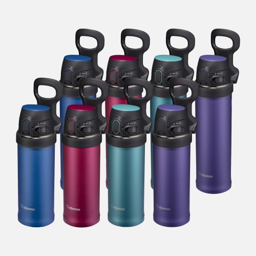 Image 1 of 8.. Zojirushi 16oz Flip-and-Go Stainless Steel Water Bottle with Handle SM-QHE48, Hibiscus Red