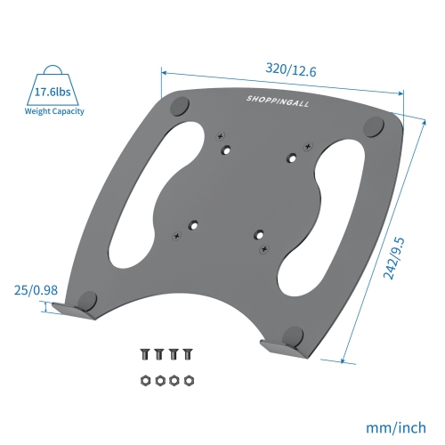 SHOPPINGALL Laptop Mount Tray for Monitor Arms and Stands | Notebook Arm Mount Tray Fits 75 x 75 and 100 x 100 VESA Mount Holes - SA-D15