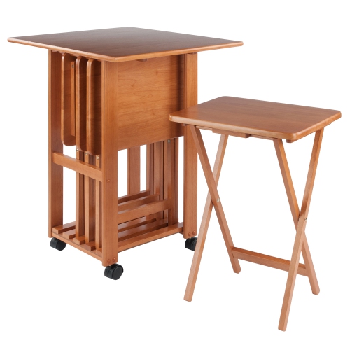 TARRUBOUTIQUE  Sophia 5-PC Snack Table Set, Drop Leaf Top, Teak