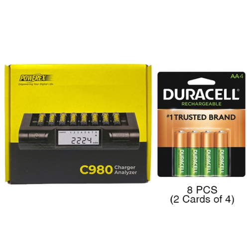Powerex C980 Smart Charger & 8 AA Duracell Batteries (2500 mAh)