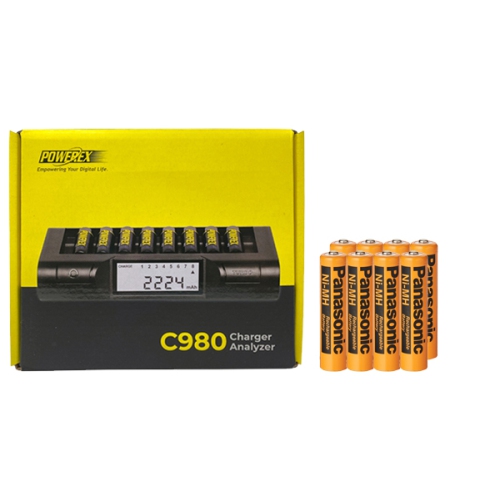 Powerex C980 Smart Charger & 8 AAA Panasonic 750 mAh NiMHBatteries