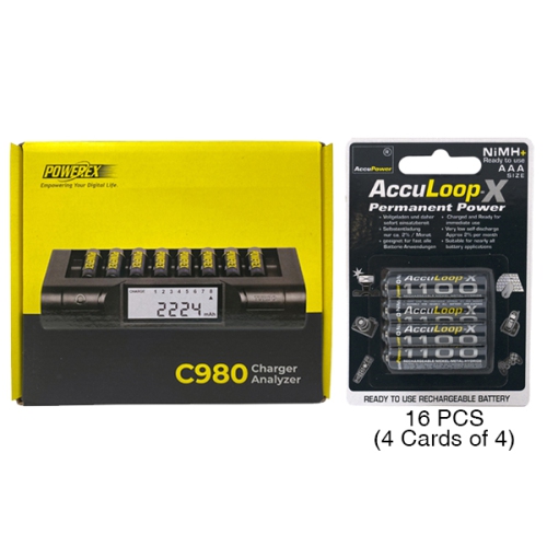 Powerex C980 Smart Charger & 16 AAA AccuPower AccuLoop-X NiMH Batteries