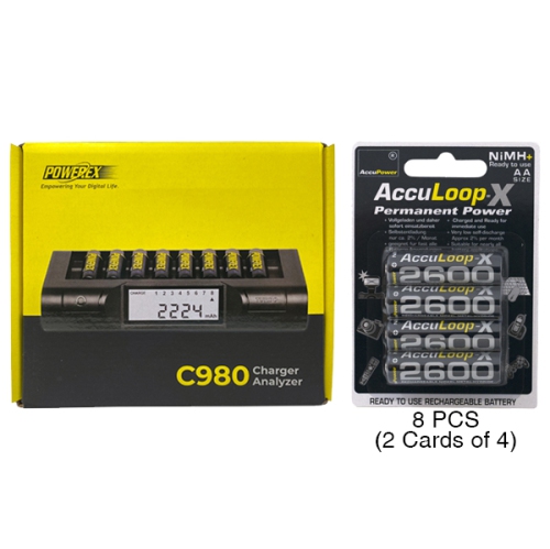 Powerex C980 Smart Charger & 8 AA NiMH AccuPower AccuLoop-X Batteries