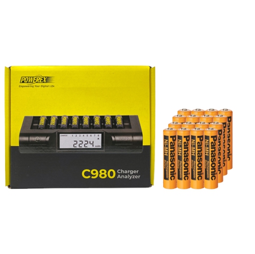 Powerex C980 Smart Charger & 16 AAA Panasonic 750 mAh NiMH Batteries