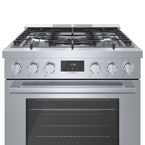 Cuisinière à gaz autonome à 5 brûleurs convection véritable 3,7 pi³ 30 po Bosch - Inox