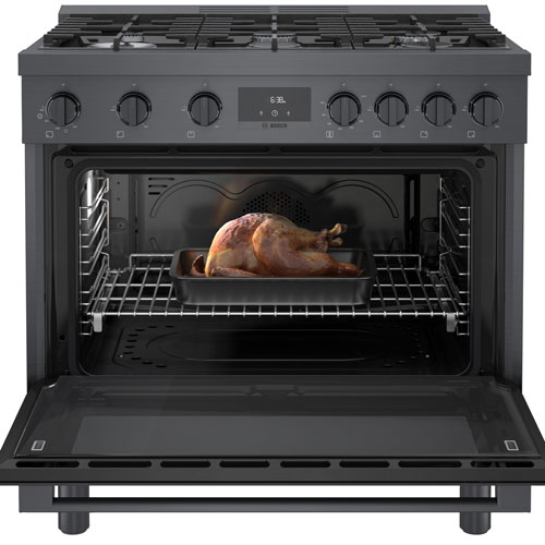 Bosch 36" 3.5 Cu. Ft. Double Oven 6-Burner Freestanding Gas Range - Black Stainless