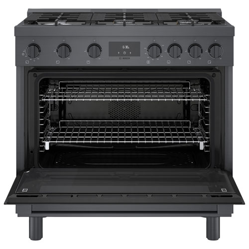Bosch 36" 3.5 Cu. Ft. Double Oven 6-Burner Freestanding Gas Range - Black Stainless