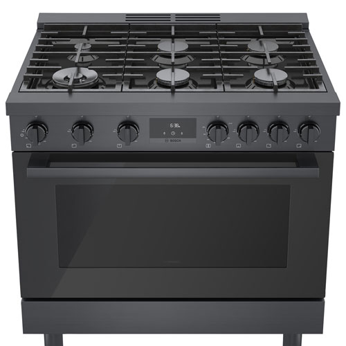 Bosch 36" 3.5 Cu. Ft. Double Oven 6-Burner Freestanding Gas Range - Black Stainless