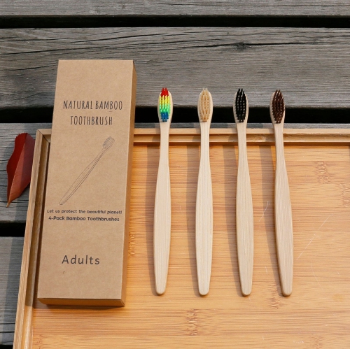 Chideno Bamboo Toothbrushes Set - Plastic Free / Eco-Friendly / Portable / Travel Size / Set of 4