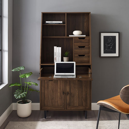 Walker Edison 64" Storage Desk & Hutch with Keyboard Drawer - Dark Walnut