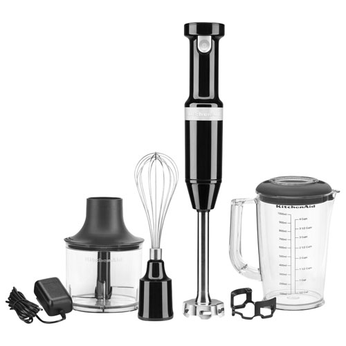 KitchenAid Cordless Variable Speed Immersion Blender with Chopper & Whisk Attachment - Onyx Black